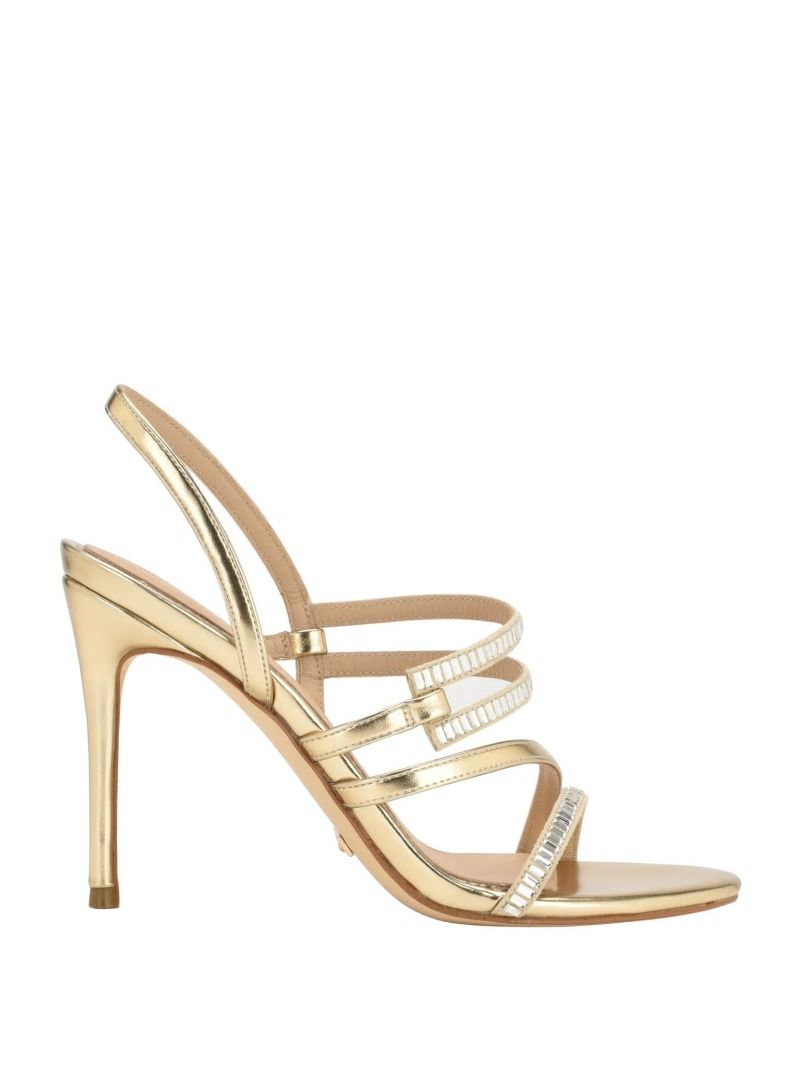 Guess Kaden Crystal Strappy Heel - Gld-1 Gold Guess Kaden Crystal Strappy Heel - Gld-1 Gold