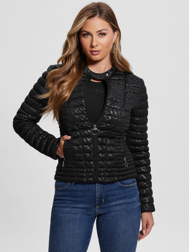 Guess Vona Quilted Logo Jacket - Black Guess Vona Quilted Logo Jacket - Black