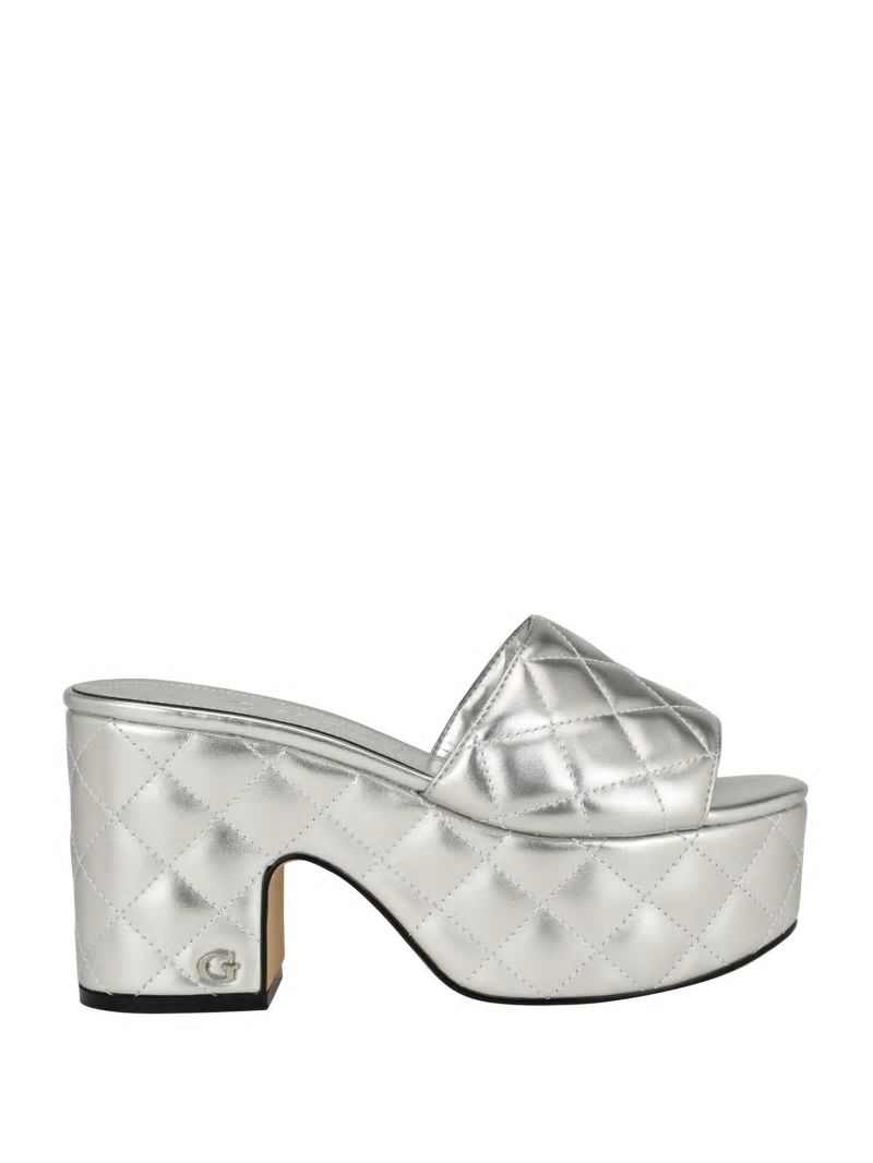 Guess Yanni Quilted Platform Mules - Silver 040 Guess Yanni Quilted Platform Mules - Silver 040