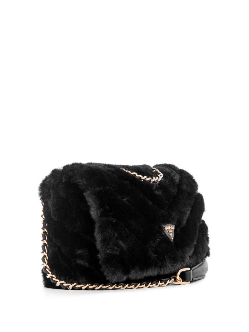 Guess Katine Faux-Fur Mini Convertible Crossbody - Black Guess Katine Faux-Fur Mini Convertible Crossbody - Black