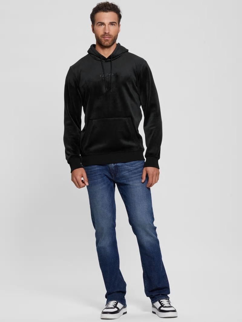 Guess Bonded Velvet GUESS Hoodie - Black Guess Bonded Velvet GUESS Hoodie - Black