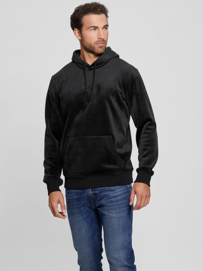 Guess Bonded Velvet GUESS Hoodie - Black Guess Bonded Velvet GUESS Hoodie - Black