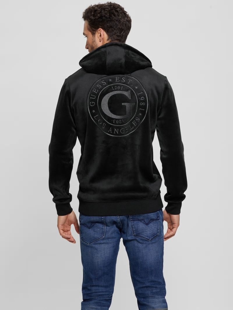 Guess Bonded Velvet GUESS Hoodie - Black Guess Bonded Velvet GUESS Hoodie - Black