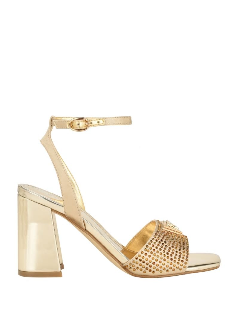 Guess Gelya Triangle Blocked Heels - Gold Guess Gelya Triangle Blocked Heels - Gold