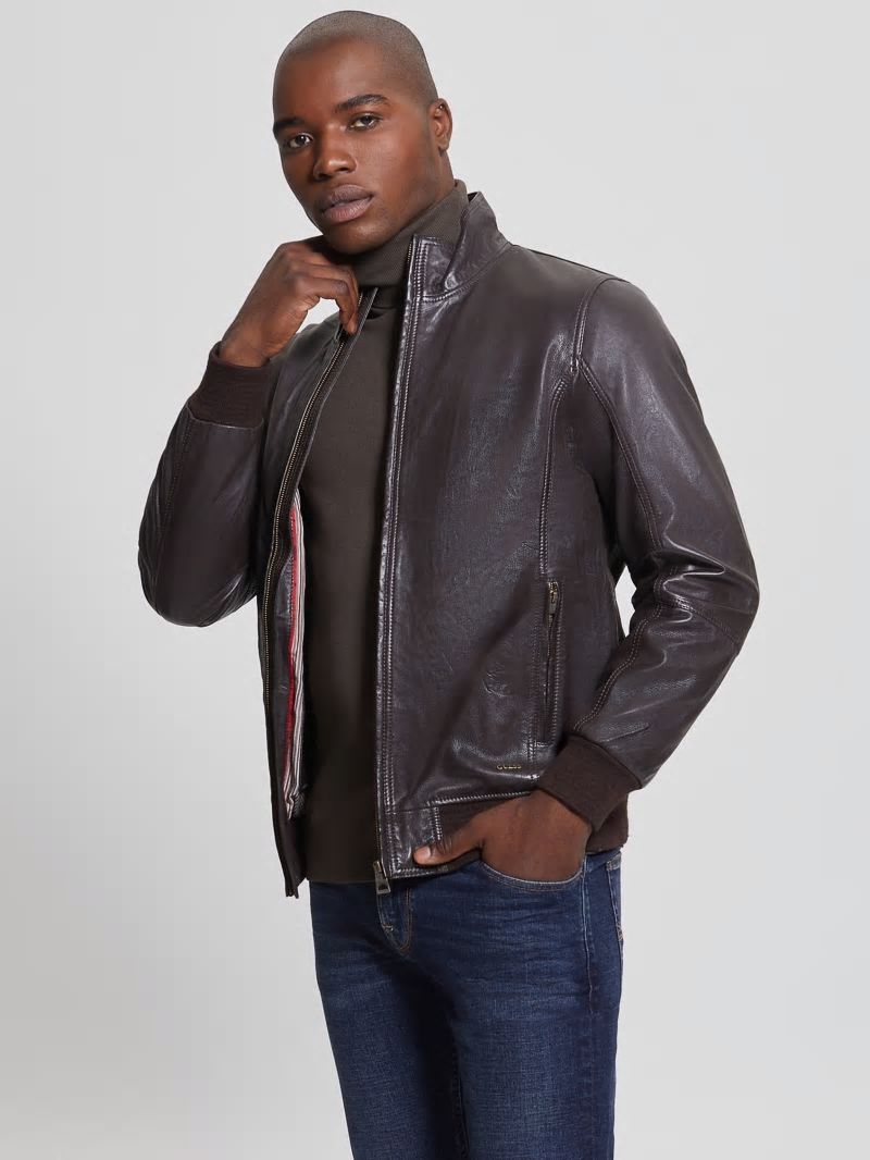 Guess Soft Leather Jacket - Bark Brown Guess Soft Leather Jacket - Bark Brown