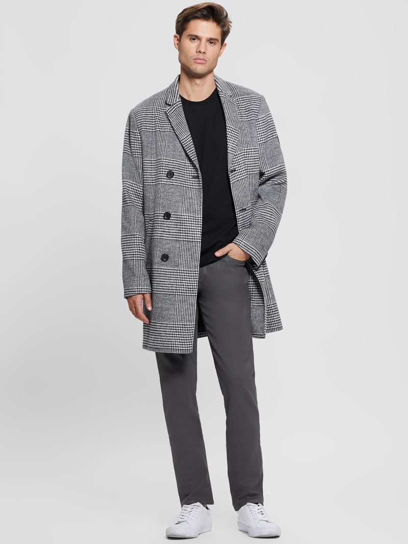 Guess Leo Glenn Wool-Blend Double-Breasted Coat - Jet Black Multi Guess Leo Glenn Wool-Blend Double-Breasted Coat - Jet Black Multi