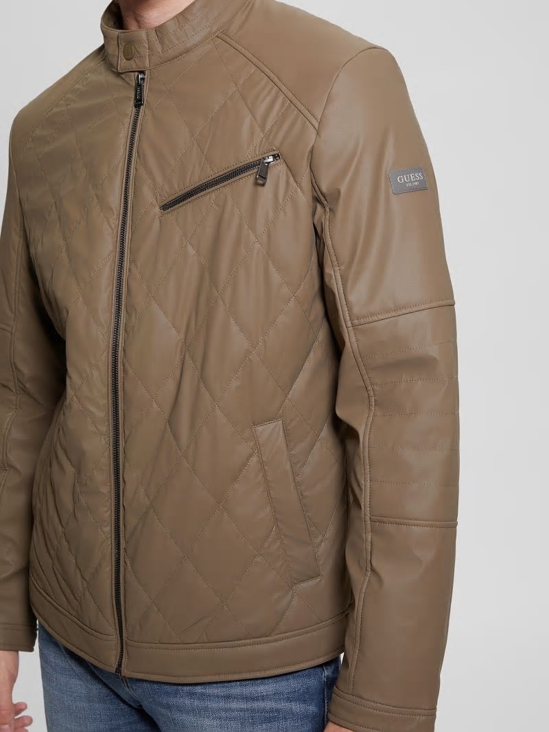 Guess Quilted Biker Jacket - Walnut Shell Guess Quilted Biker Jacket - Walnut Shell
