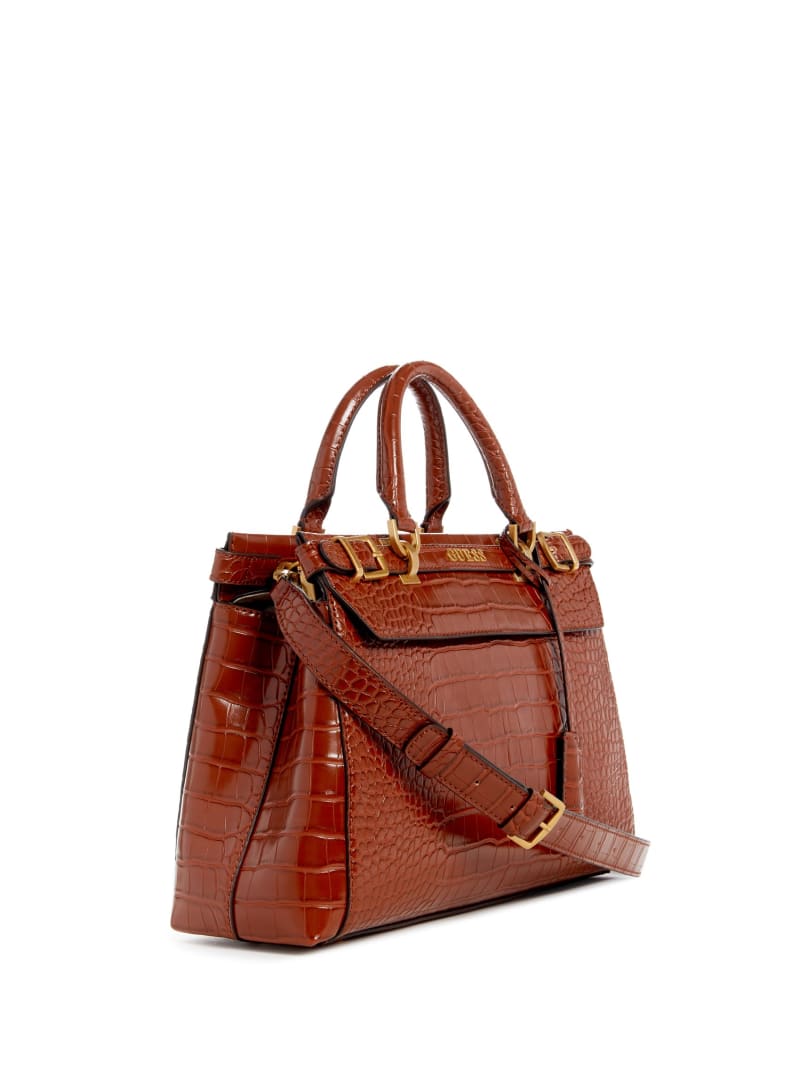 Guess Sestri Crocodile-Embossed Satchel - Cognac Guess Sestri Crocodile-Embossed Satchel - Cognac