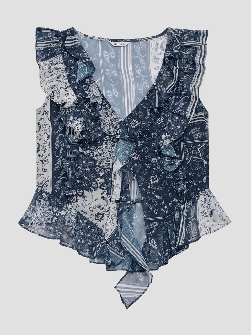 Guess Eco Rossella Ruffled Top - Sashiko Bandana Print Guess Eco Rossella Ruffled Top - Sashiko Bandana Print
