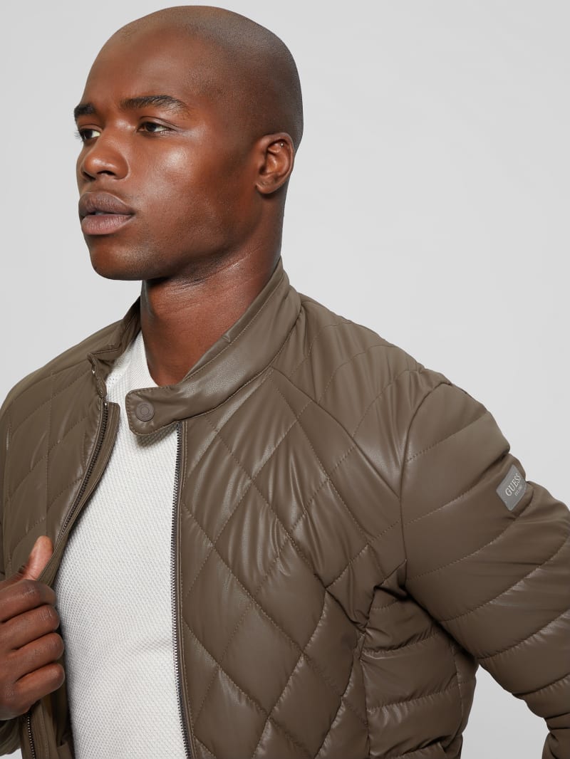 Guess Diamond Quilted Faux-Leather Jacket - Espresso Brown Guess Diamond Quilted Faux-Leather Jacket - Espresso Brown