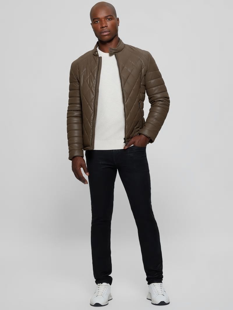 Guess Diamond Quilted Faux-Leather Jacket - Espresso Brown Guess Diamond Quilted Faux-Leather Jacket - Espresso Brown