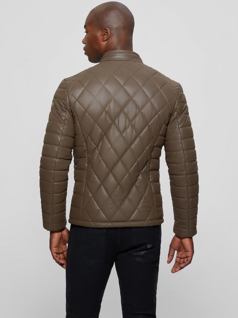 Guess Diamond Quilted Faux-Leather Jacket - Espresso Brown Guess Diamond Quilted Faux-Leather Jacket - Espresso Brown
