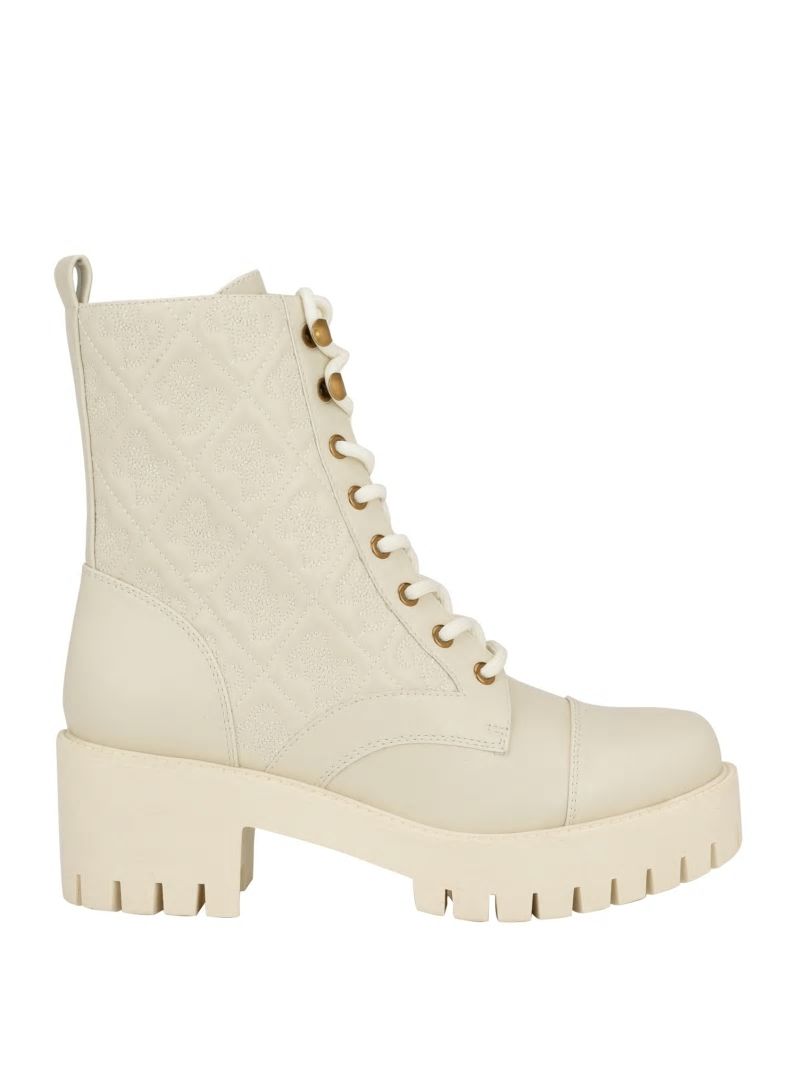 Guess Waite Embossed Lace-Up Moto Boots - Ivory 150 Guess Waite Embossed Lace-Up Moto Boots - Ivory 150