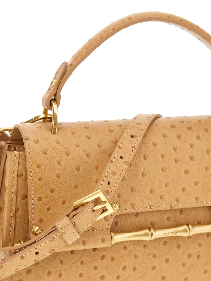 Guess Iris Textured Leather Top Handle Bag - Beige Guess Iris Textured Leather Top Handle Bag - Beige