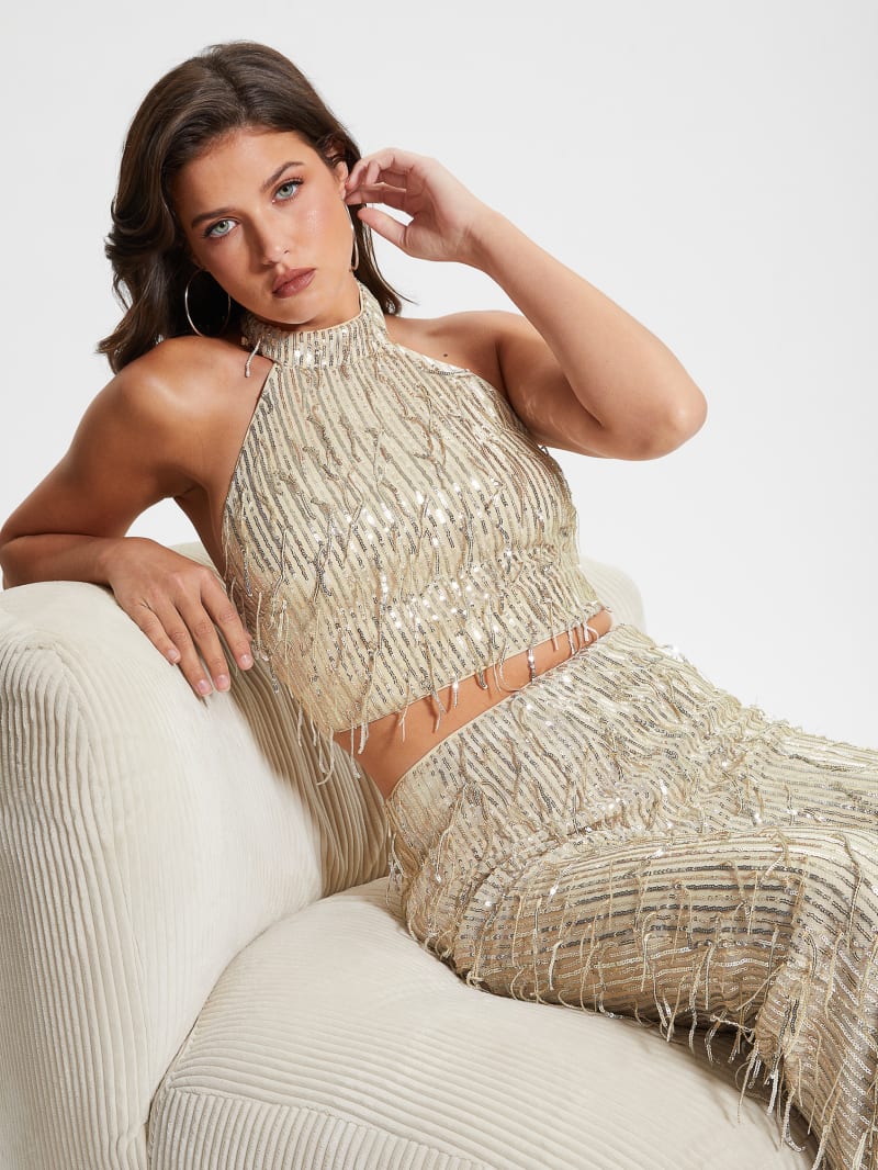 Guess Mia Sequin Top - Off White Multi Guess Mia Sequin Top - Off White Multi