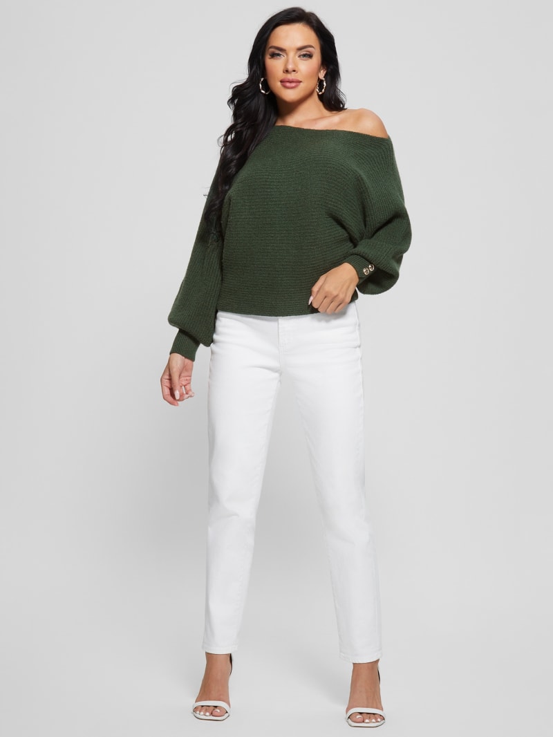 Guess Isadora Off-Shoulder Sweater - Moss Mat Guess Isadora Off-Shoulder Sweater - Moss Mat