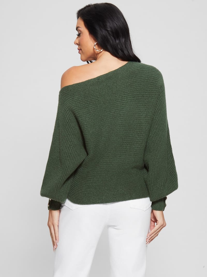 Guess Isadora Off-Shoulder Sweater - Moss Mat Guess Isadora Off-Shoulder Sweater - Moss Mat