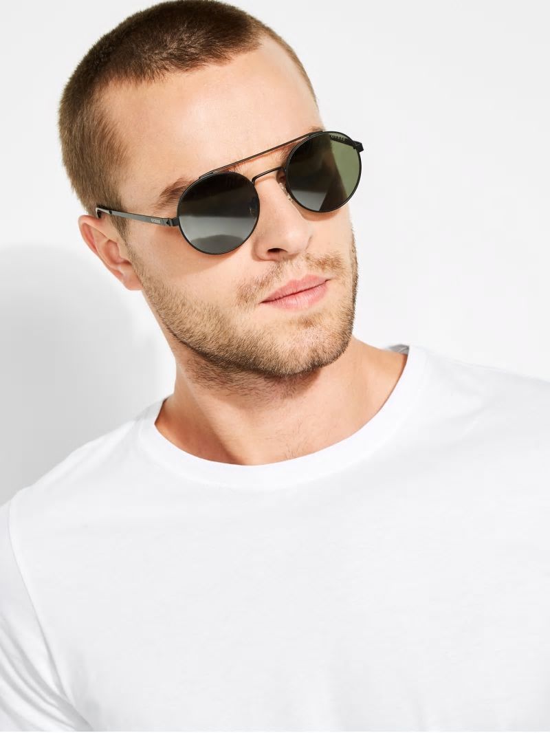 Guess Jack Round Aviator Sunglasses - Black Guess Jack Round Aviator Sunglasses - Black