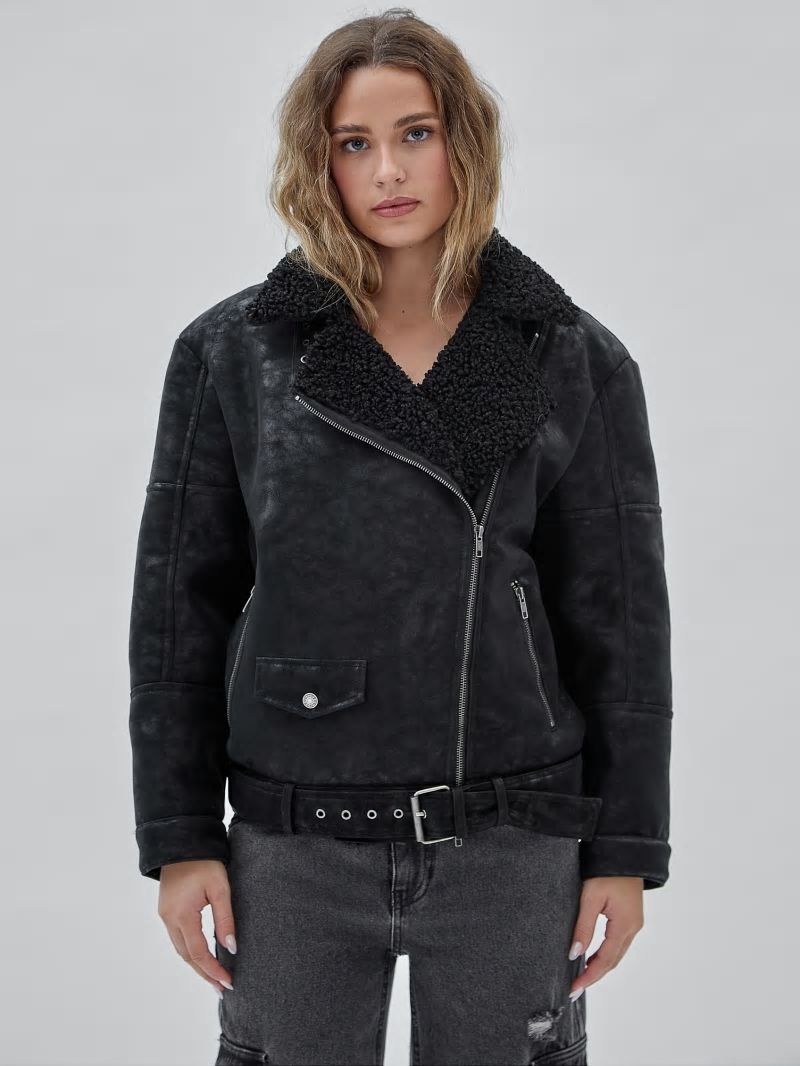 Guess GUESS Originals Belted Biker Jacket - Black Guess GUESS Originals Belted Biker Jacket - Black