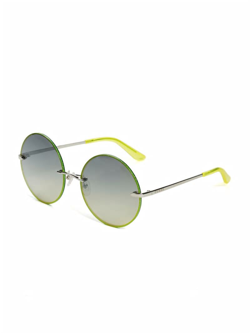 Guess Greyson Glitter Trim Round Sunglasses - Yellow Guess Greyson Glitter Trim Round Sunglasses - Yellow