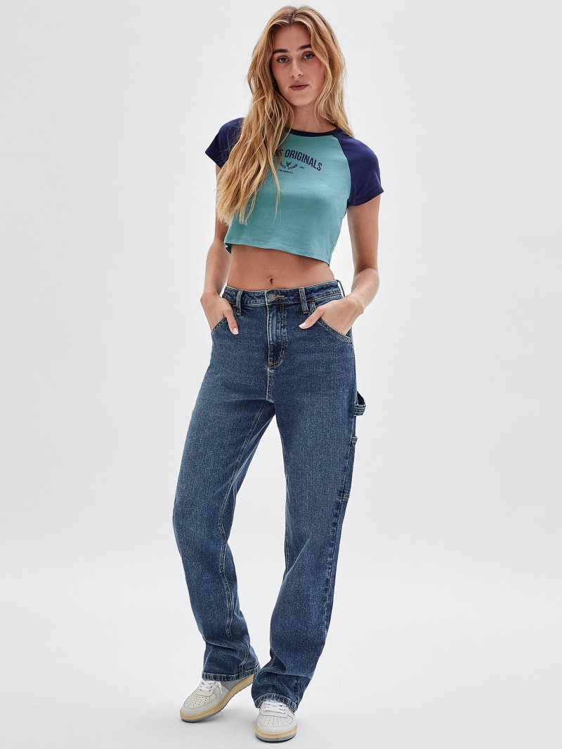 Guess GUESS Originals Raglan Crop Baby Tee - Soft Teal Multi Guess GUESS Originals Raglan Crop Baby Tee - Soft Teal Multi