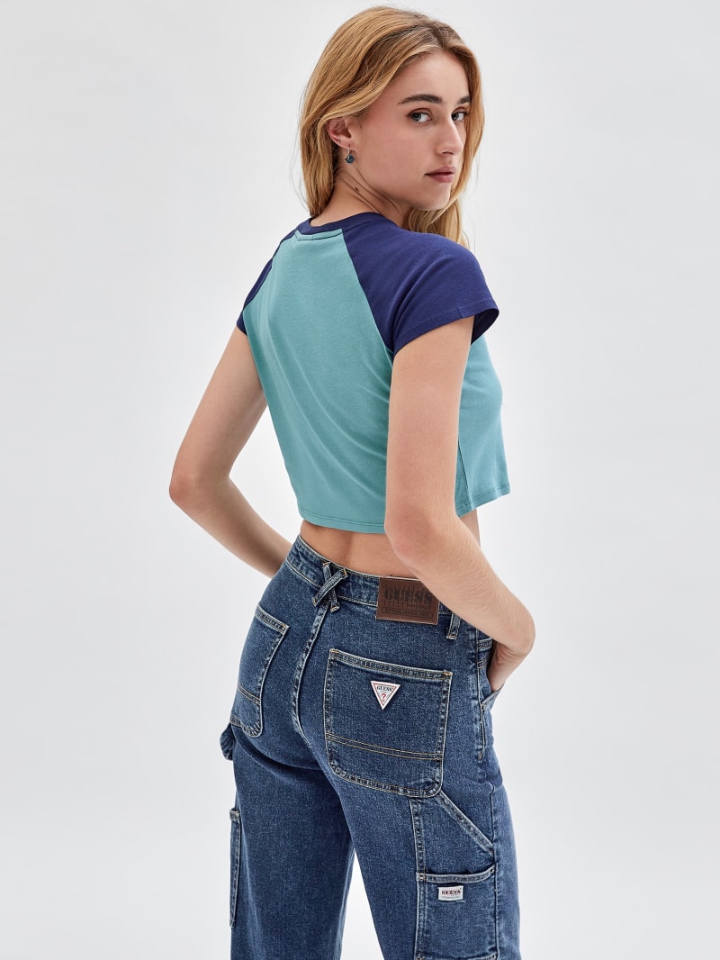 Guess GUESS Originals Raglan Crop Baby Tee - Soft Teal Multi Guess GUESS Originals Raglan Crop Baby Tee - Soft Teal Multi