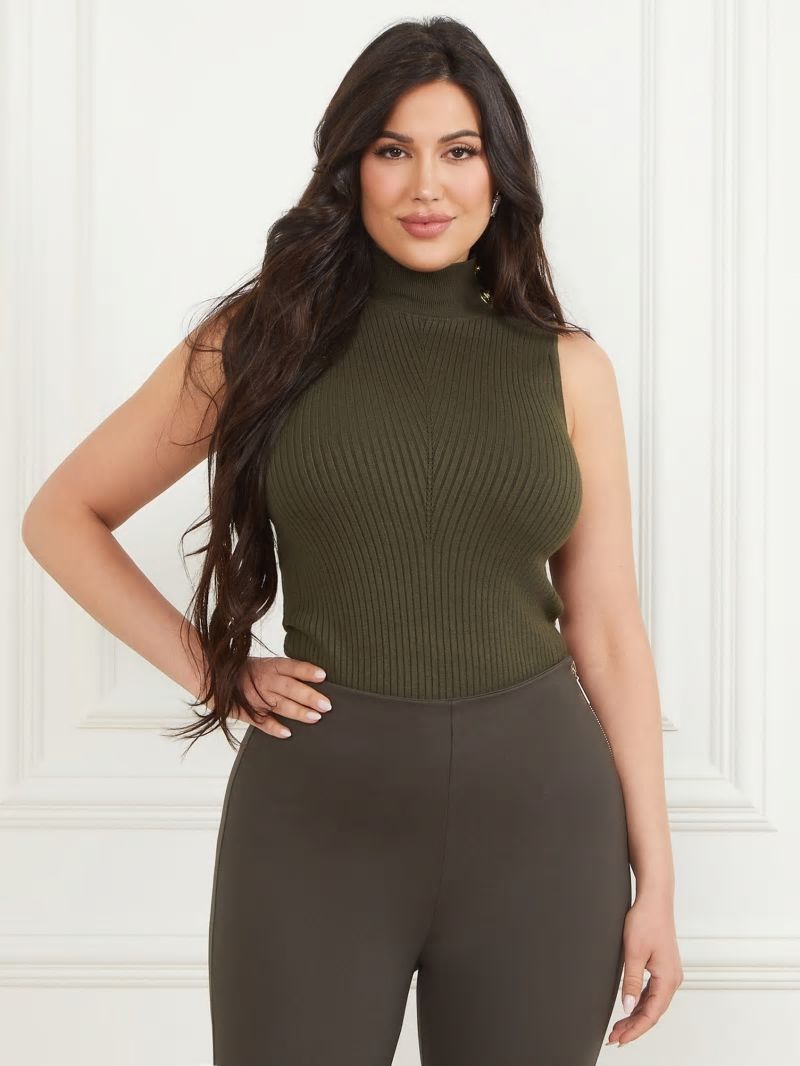 Guess Eco Alice Sleeveless Turtleneck Top - 344 Olive Branch Guess Eco Alice Sleeveless Turtleneck Top - 344 Olive Branch
