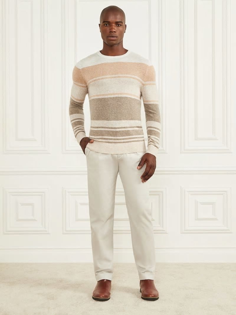 Guess Cashmere-Blend Crewneck Sweater - Natural Stripes Guess Cashmere-Blend Crewneck Sweater - Natural Stripes