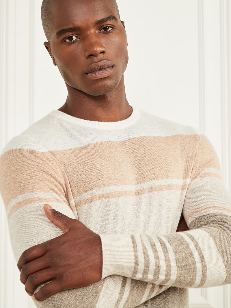 Guess Cashmere-Blend Crewneck Sweater - Natural Stripes Guess Cashmere-Blend Crewneck Sweater - Natural Stripes