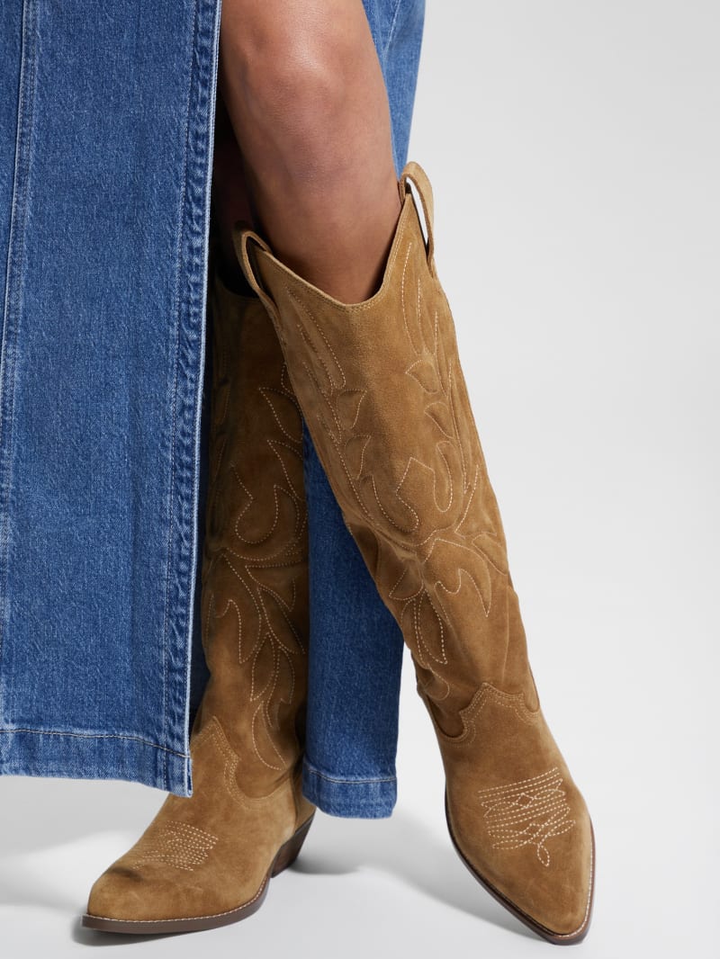 Guess Ginnifer Knee High Cowboy Boots - Medium Brown Guess Ginnifer Knee High Cowboy Boots - Medium Brown