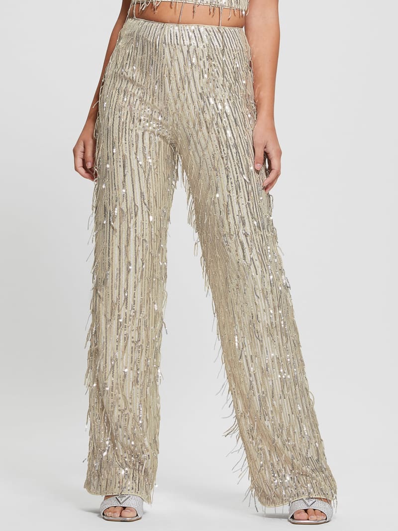 Guess Heidi Sequin Fringe Pants - Off White Multi Guess Heidi Sequin Fringe Pants - Off White Multi