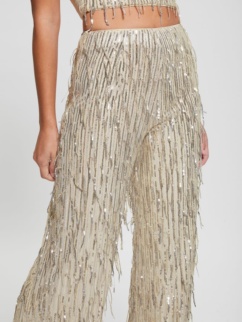 Guess Heidi Sequin Fringe Pants - Off White Multi Guess Heidi Sequin Fringe Pants - Off White Multi