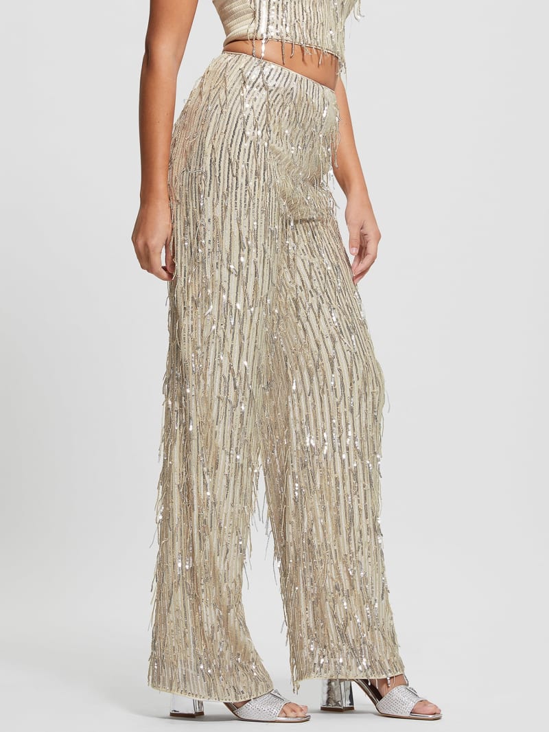 Guess Heidi Sequin Fringe Pants - Off White Multi Guess Heidi Sequin Fringe Pants - Off White Multi