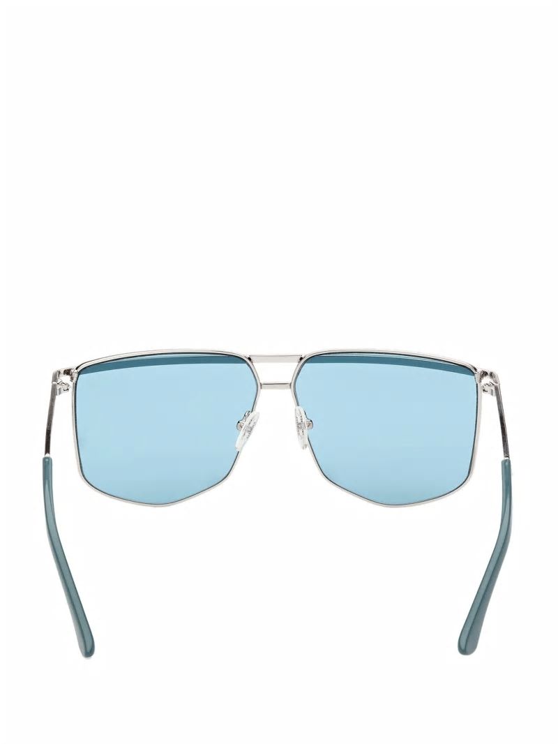 Guess Metal Brow Bar Geometric Sunglasses - Shiny Silver/Blue Guess Metal Brow Bar Geometric Sunglasses - Shiny Silver/Blue