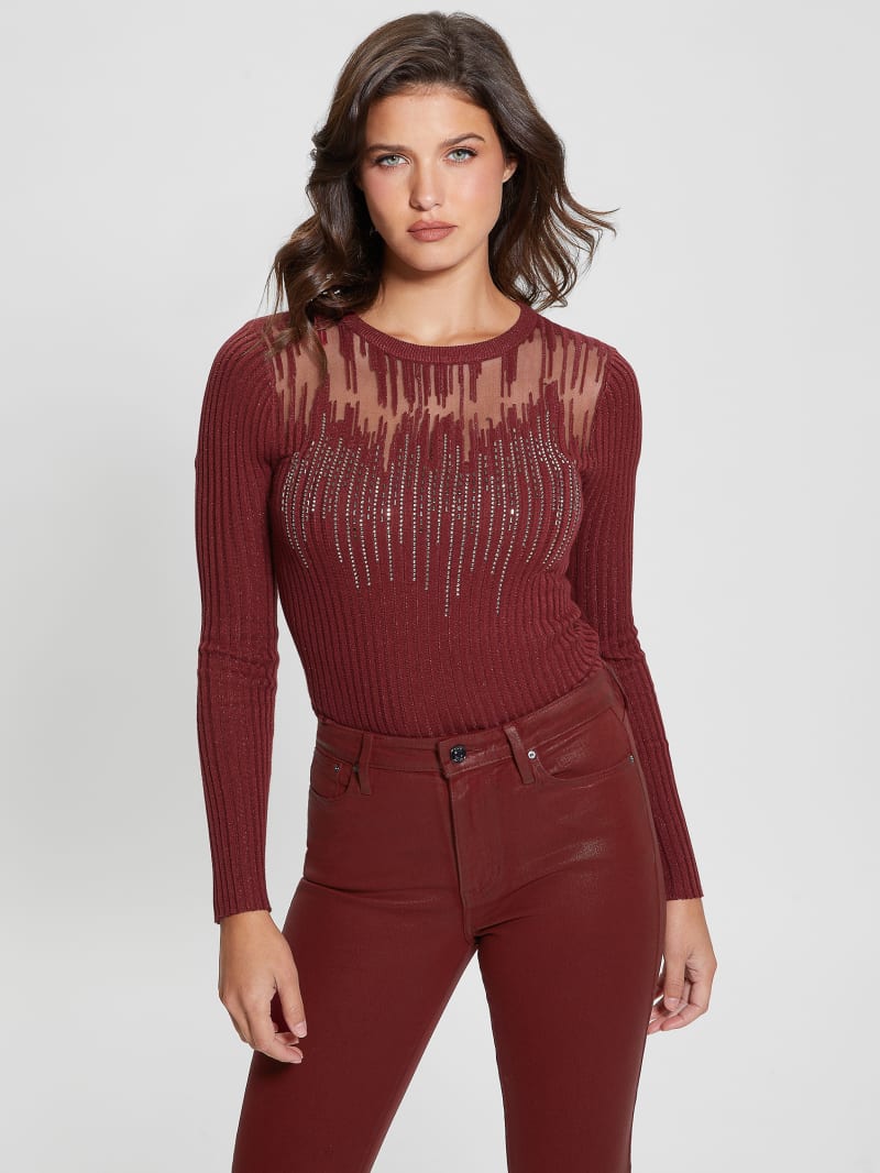 Guess Claudine Embellished Sweater - Tahiti Red Guess Claudine Embellished Sweater - Tahiti Red