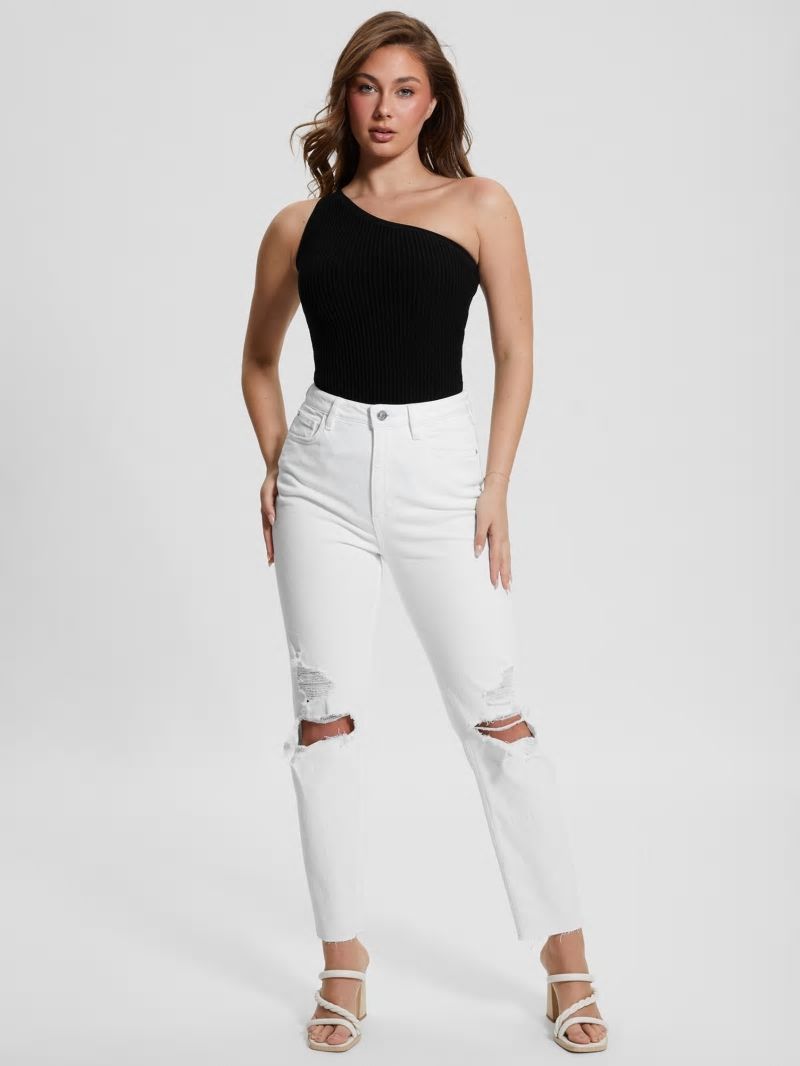 Guess Destroyed Mom Jeans - Pure White Multi Guess Destroyed Mom Jeans - Pure White Multi