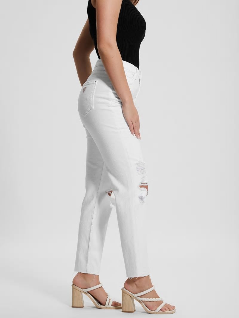 Guess Destroyed Mom Jeans - Pure White Multi Guess Destroyed Mom Jeans - Pure White Multi