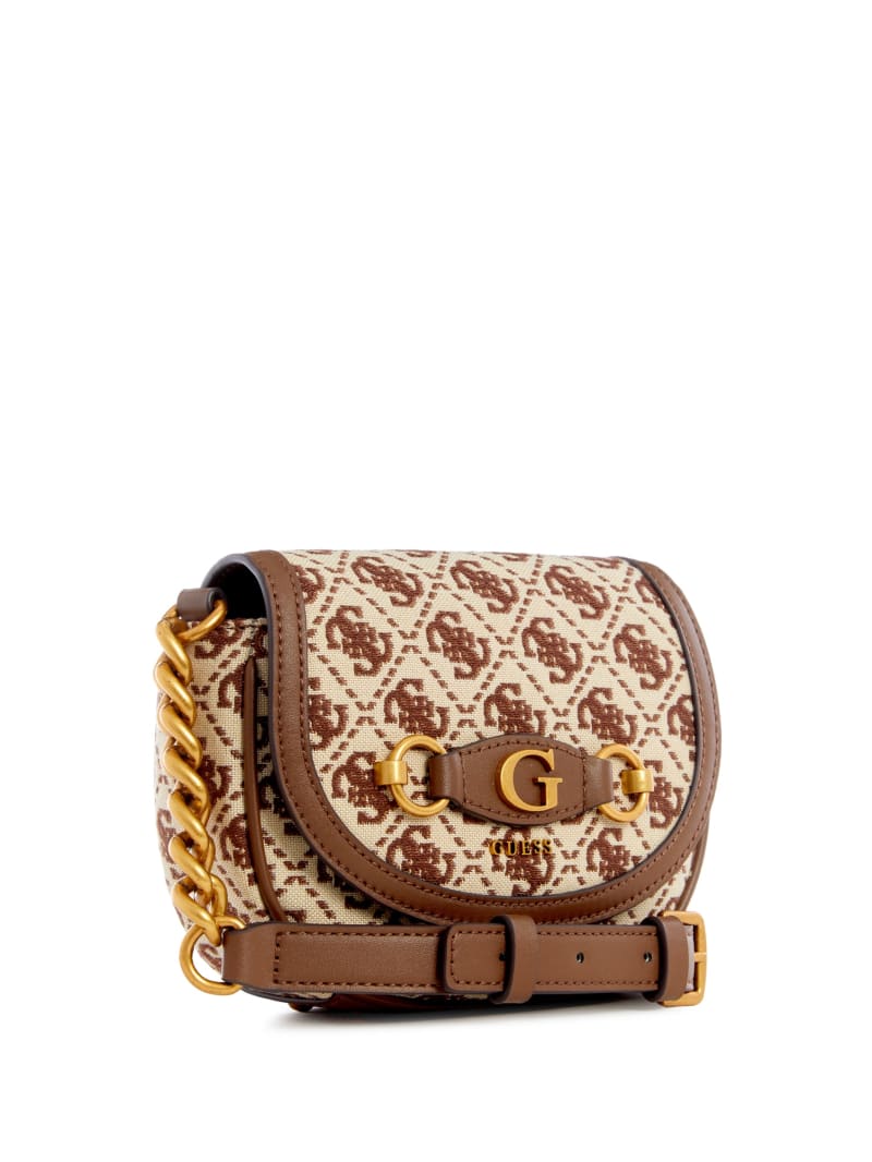 Guess Izzy Jacquard Logo Mini Crossbody - Brown Multi Guess Izzy Jacquard Logo Mini Crossbody - Brown Multi