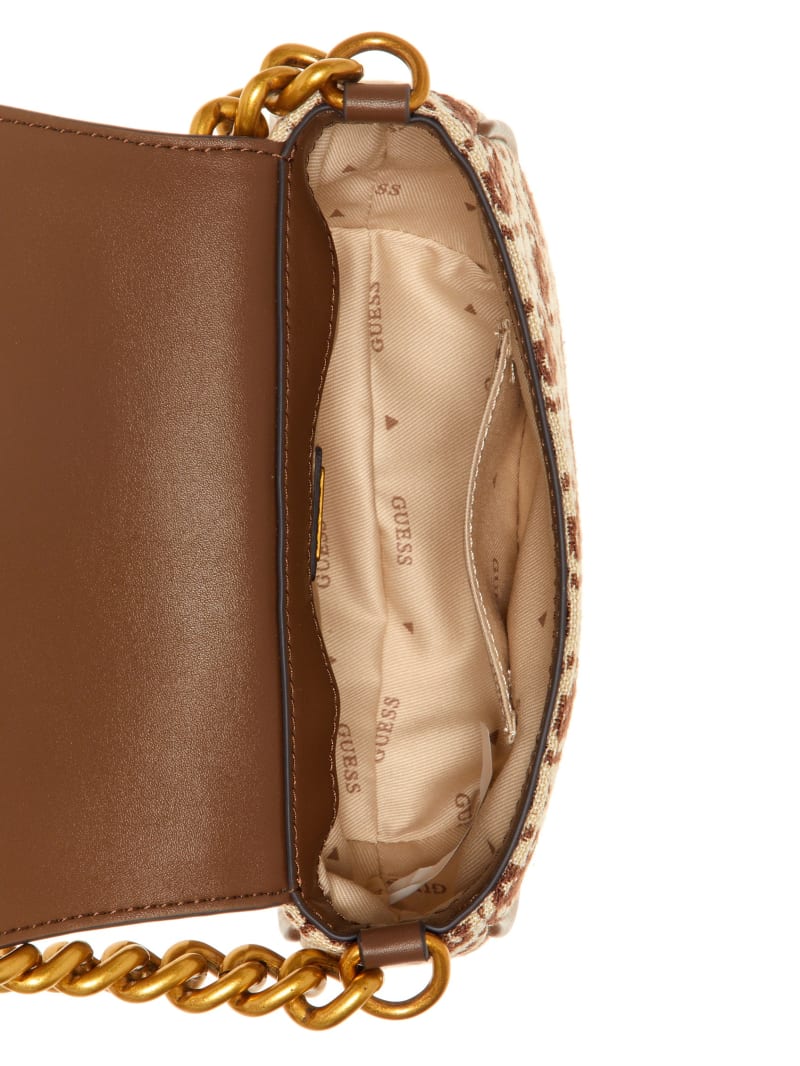 Guess Izzy Jacquard Logo Mini Crossbody - Brown Multi Guess Izzy Jacquard Logo Mini Crossbody - Brown Multi