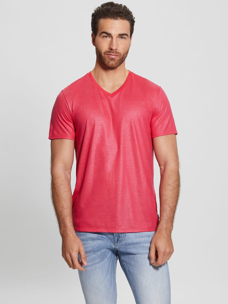 Guess Mason Yoke V-Neck Tee - Virtual Pink Guess Mason Yoke V-Neck Tee - Virtual Pink