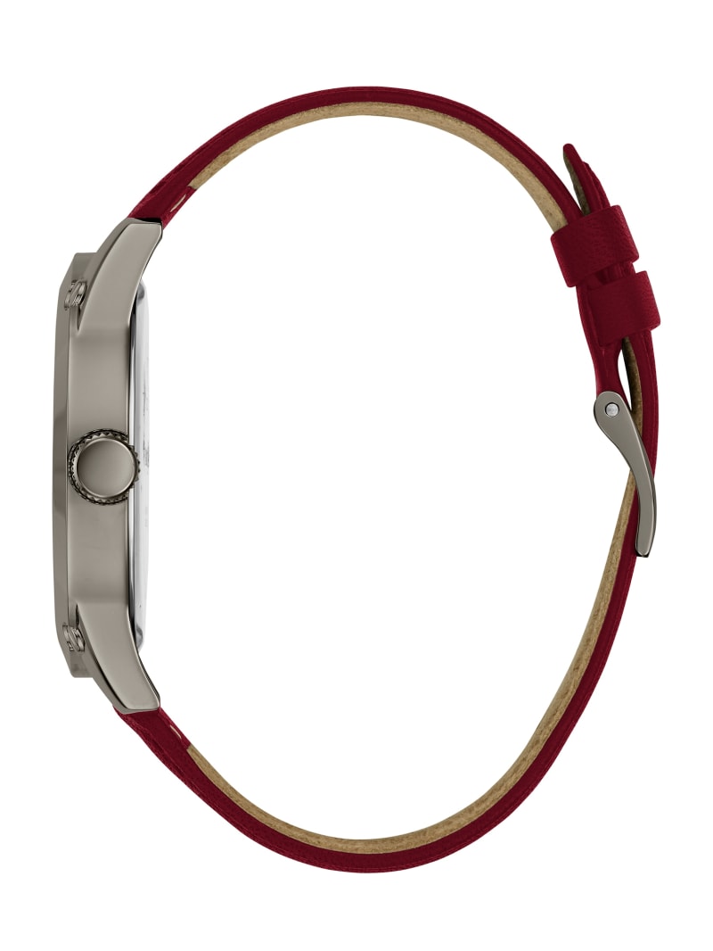 Guess Gunmetal and Burgundy Leather Analog Watch - Burgundy Guess Gunmetal and Burgundy Leather Analog Watch - Burgundy