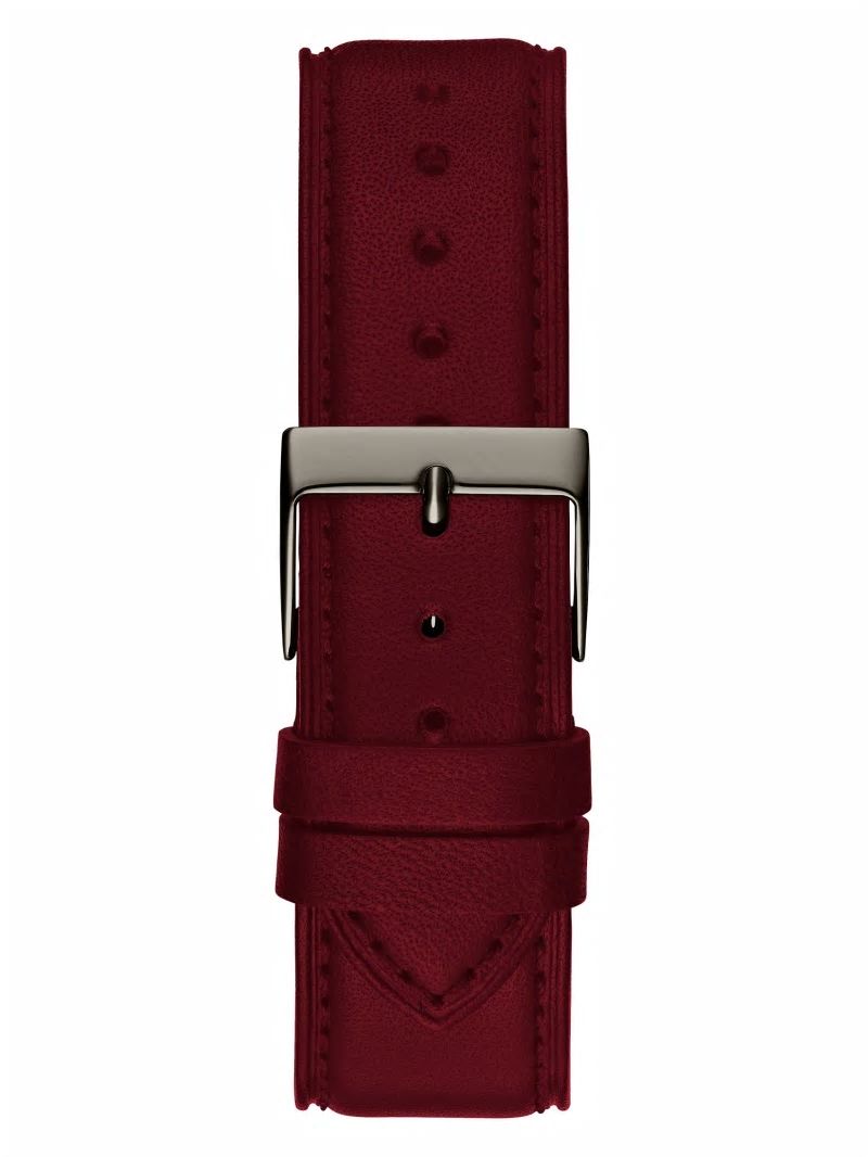 Guess Gunmetal and Burgundy Leather Analog Watch - Burgundy Guess Gunmetal and Burgundy Leather Analog Watch - Burgundy
