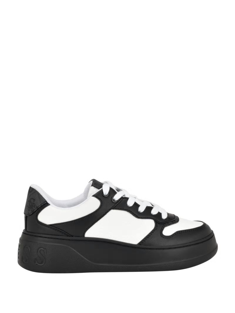 Guess Cleva Contrasting Low-Top Sneakers - White Graffiti Guess Cleva Contrasting Low-Top Sneakers - White Graffiti