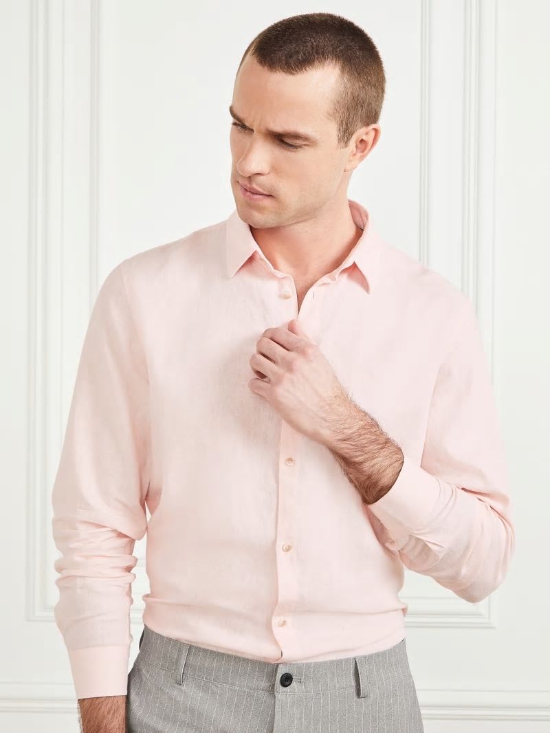 Guess Eco Joe It Linen-Blend Shirt - Pink Good Vibes Guess Eco Joe It Linen-Blend Shirt - Pink Good Vibes