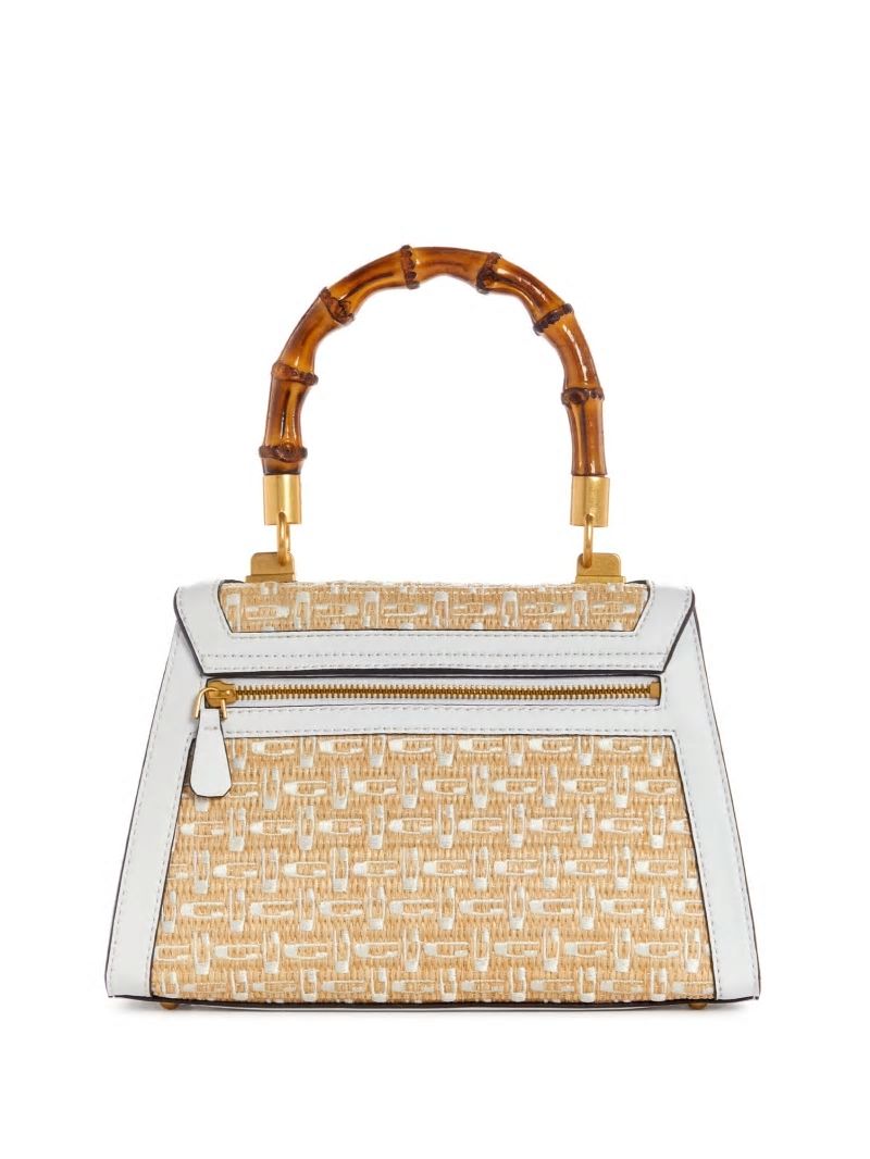 Guess Stephi Straw Logo Bamboo Fold-Over Satchel - White Multi Guess Stephi Straw Logo Bamboo Fold-Over Satchel - White Multi