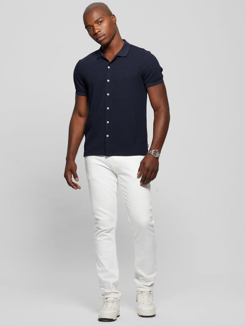 Guess Pointelle Knit Shirt - Bleu éLéGant Guess Pointelle Knit Shirt - Bleu éLéGant