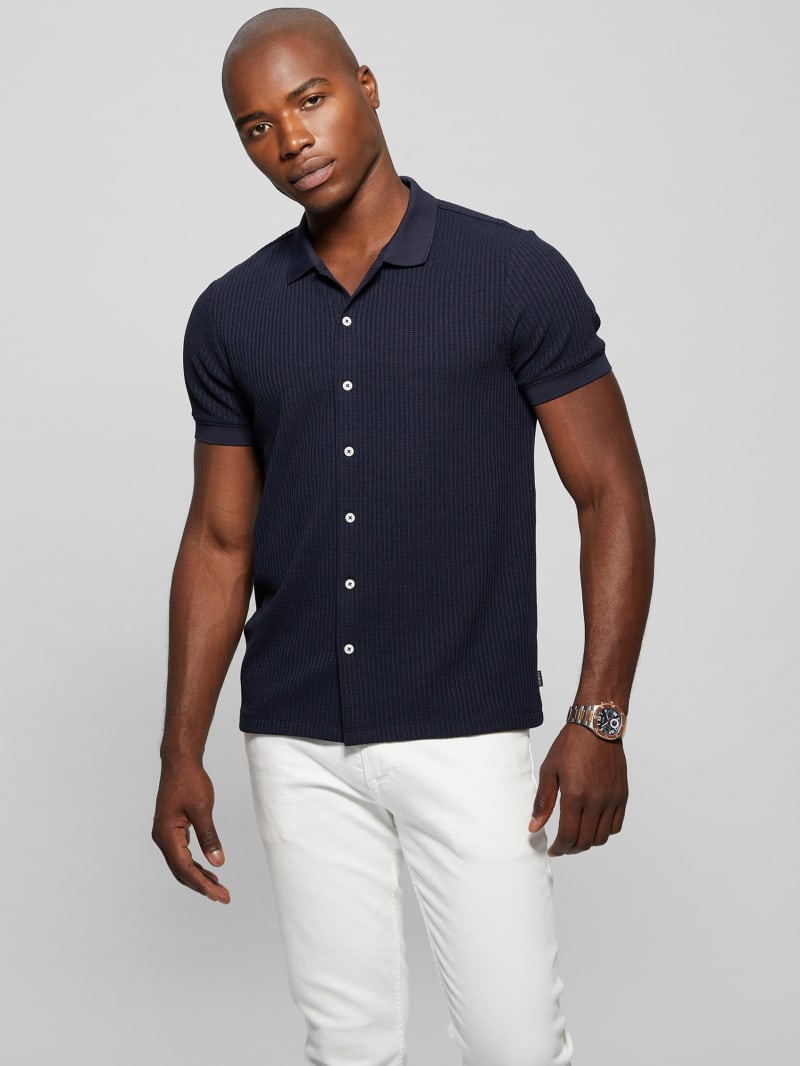 Guess Pointelle Knit Shirt - Bleu éLéGant Guess Pointelle Knit Shirt - Bleu éLéGant