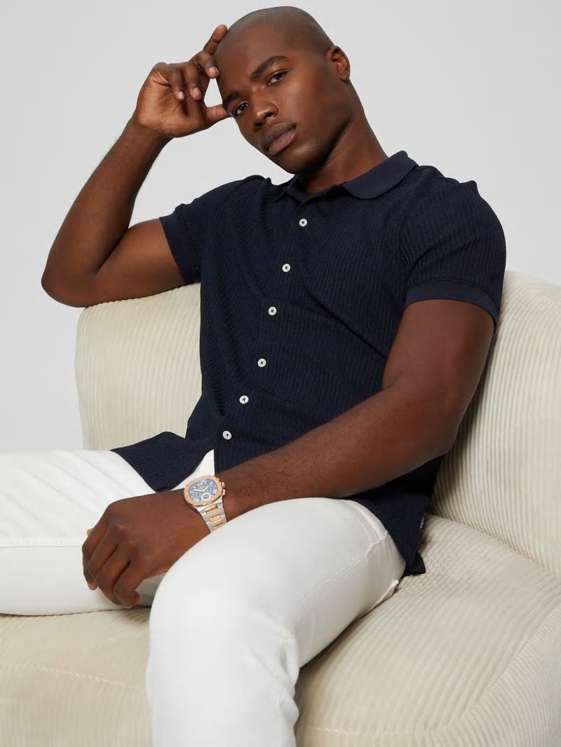 Guess Pointelle Knit Shirt - Bleu éLéGant Guess Pointelle Knit Shirt - Bleu éLéGant