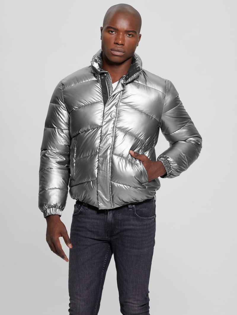 Guess Lunar Puffer Jacket - Silver Shine Multi Guess Lunar Puffer Jacket - Silver Shine Multi