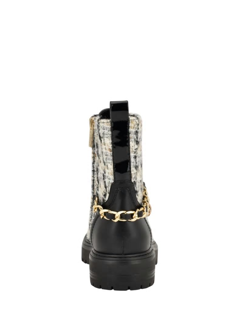 Guess Jellarda Tweed Chain Moto Boots - Black 002 Guess Jellarda Tweed Chain Moto Boots - Black 002